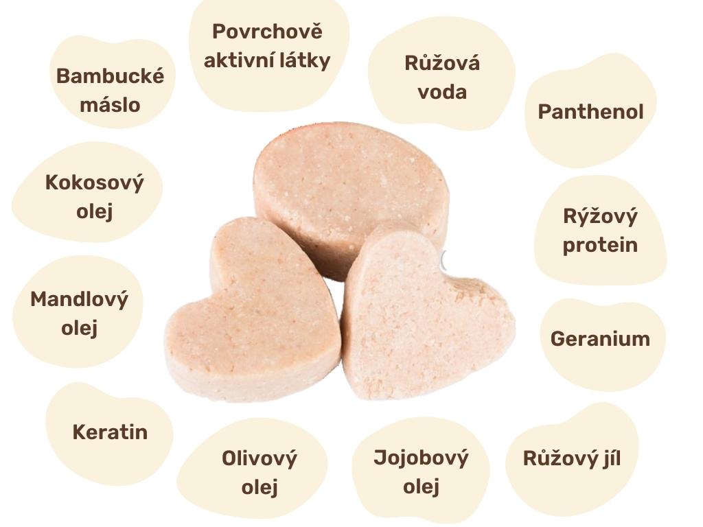 Šampuk na vlasy s růžovým jílem a geraniem - srdce