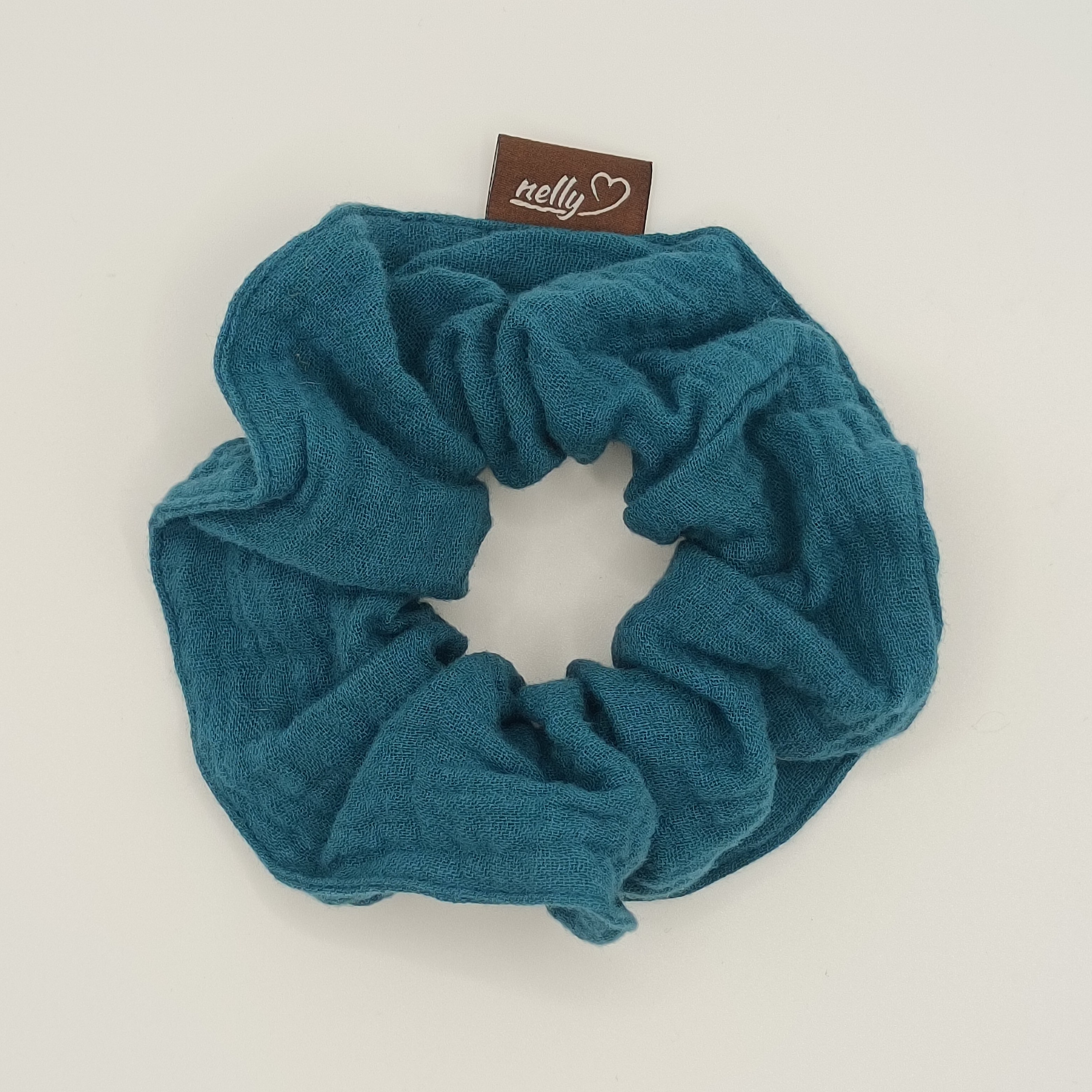 Mušelínový gumička scrunchie petrolejová