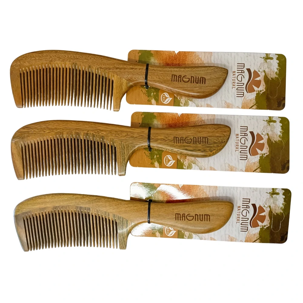 Hřeben z guajakového dřeva s rukojetí - úzké zuby