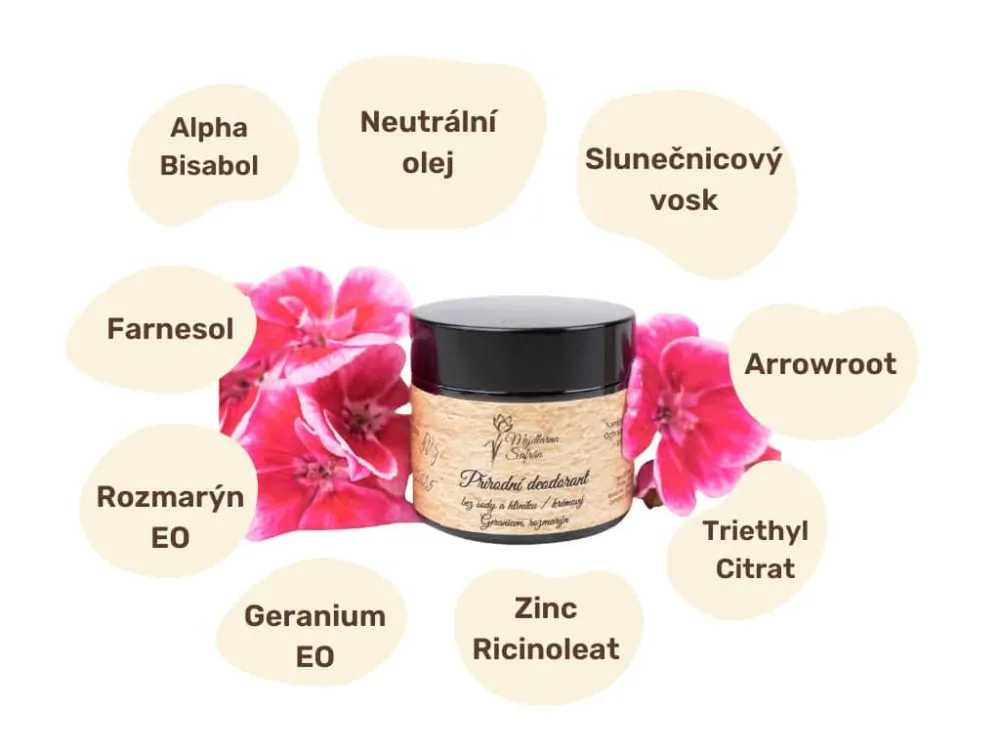 Přírodní deodorant geranium a rozmarýn - bez sody a hliníku krémový