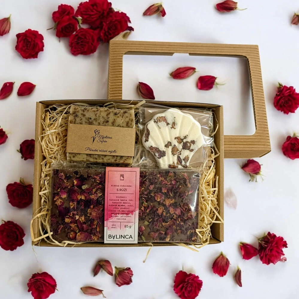 Dárková sada pro chvíle pohody – růže & čokoláda
